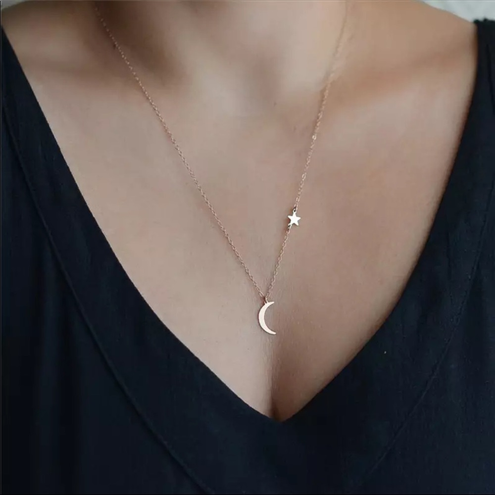Gold Crescent Moon & Star Necklace Dainty Celestial Pendant Minimalist Jewelry